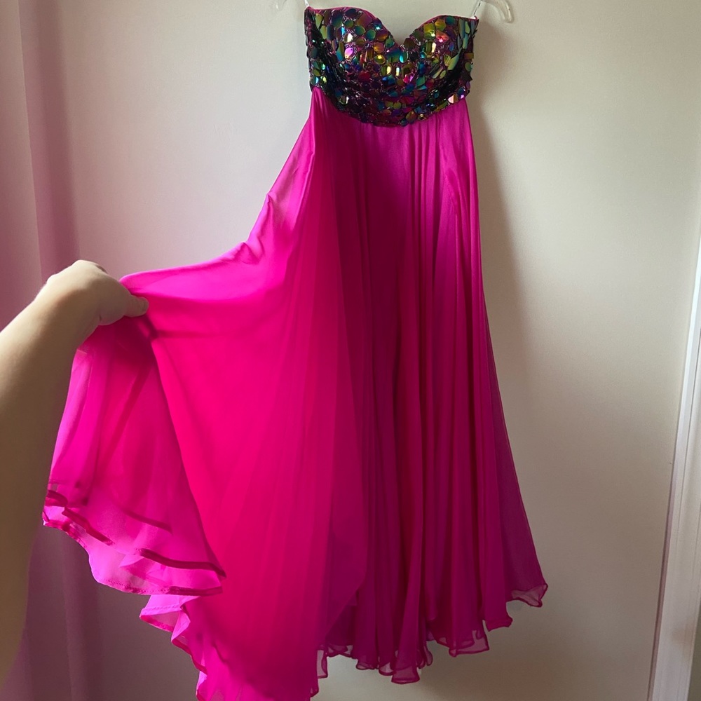 Fushsia Strapless Chiffron Prom Dress
